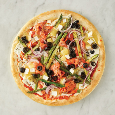 Pizza saumon sockeye et asperges