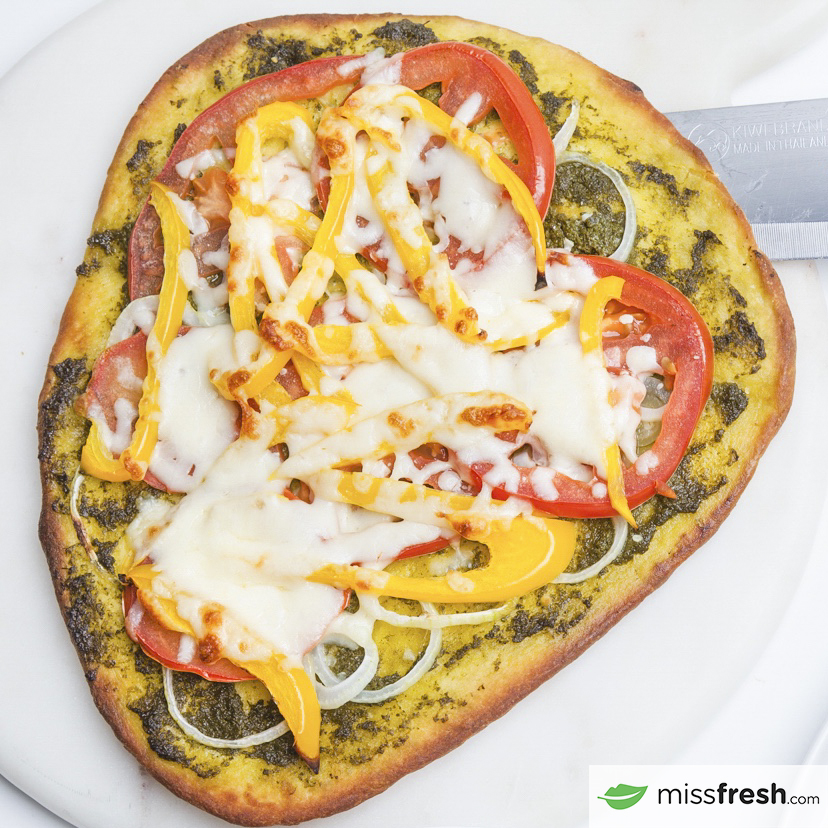 Grilled Vegetable Naan Pizza with Pesto and a Chickpea Salad