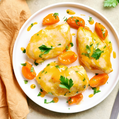 Poitrines de poulet grillées avec sauce au gingembre et aux pêches  fraîches