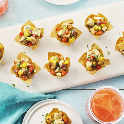 Mango Cashew Chicken in Wonton Cups