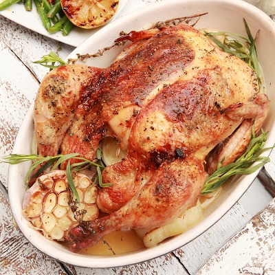 Poulet rôti au citron, ail et estragon