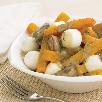 Polenta-Fry Poutine with Creamy Mushroom Gravy