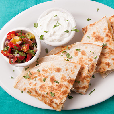 Quesadillas au dindon, fromage Champfleury et bacon