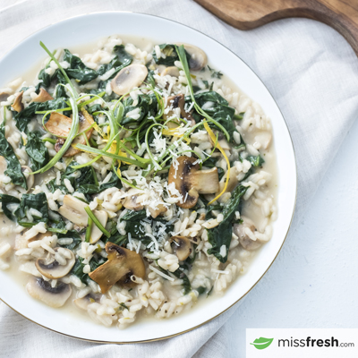 Mushroom and Green Onion Risotto Flavored with Thyme and Oregano