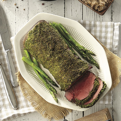 Rosbif de filet mignon de boeuf et son pesto de graines de citrouille