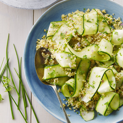 Zucchini Ribbons, Millet, and Pine Nuts with Herb Dressing