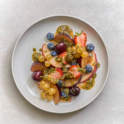 Salade de fruits et pesto sucré