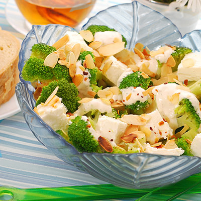 Greek Salad with Broccoli and Cauliflower Florets