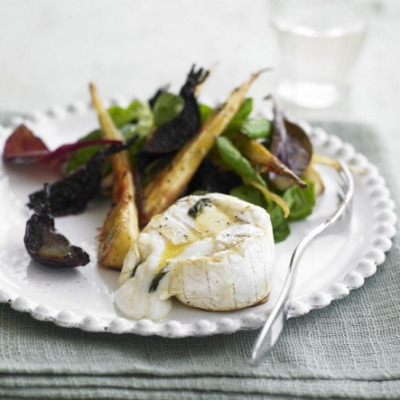 Parsnip salad, roasted mini beets and goat cheese log