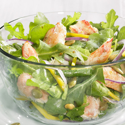 Salade santé de crabe, roquette et julienne de mangue