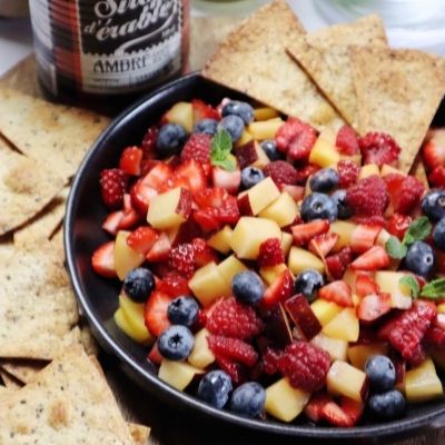 Summer fruit Salad with Maple Tortilla Chips