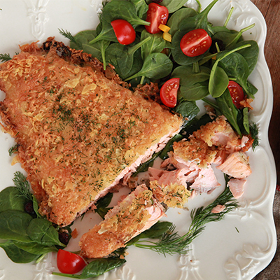 Saumon en croûte de chips et fromage