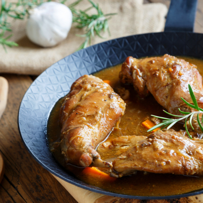 Sauté de lapin aux poireaux et à la clémentine