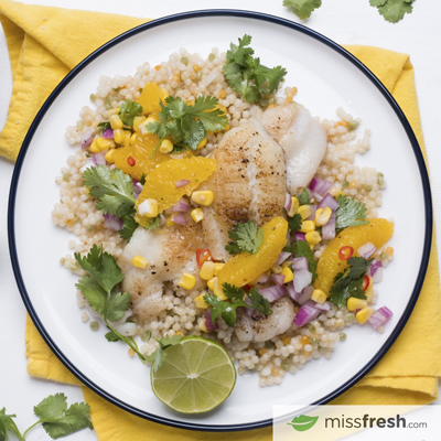 Pan-seared Sole  with Orange Salsa and Israeli Couscous