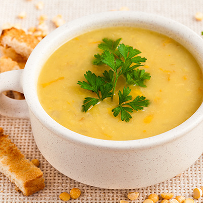 Soupe aux lentilles et pois cassés