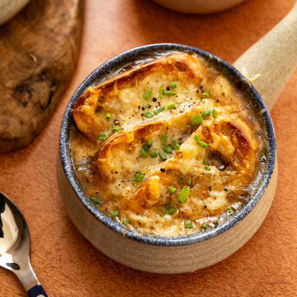 Soupe à l’oignon, pancetta et érable