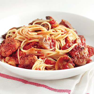 Spaghettini à la saucisse italienne et duo de champignons