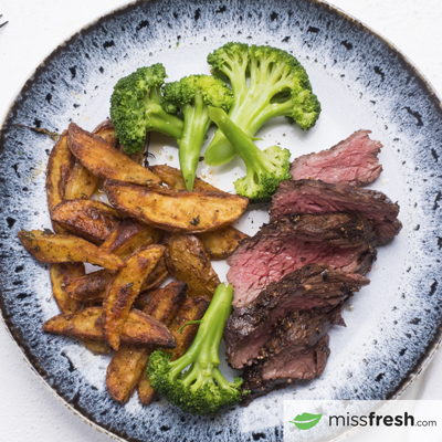 Steak and Fries with Joe Beef Steak Spice, Cajun-Spiced Fries and a Side of Broccoli