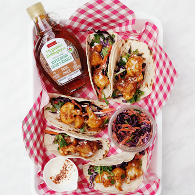 Tacos with Maple Cauliflower Bites and Creamy Coleslaw