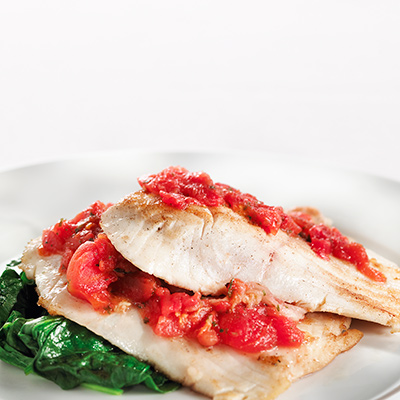 Baked Tilapia with Pesto and Crushed Tomatoes