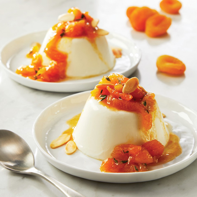 Vanilla Kefir Panna Cotta with Stewed Honey Apricots