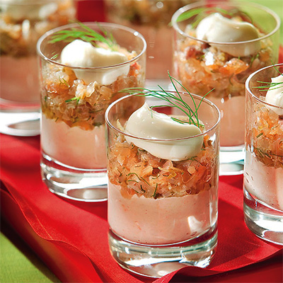 Smoked Salmon Tartare and Lobster Mousse Verrines